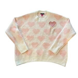 Vince Camuto Relaxed Fit Cozy Crewneck Heart Sweater Size Medium Pearls Novelty